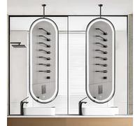 LED Lighted Oval Bathroom Mirror 50x70cm Floating Makeup Mirror with Touch Sensor Wall-Mounted Decorative Mirror for Vanity Modern Home Lighting