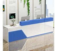 LED Lighted Reception Desk with Lockable Drawer, Modern Retail Counter, Wooden Front Desk for Checkout, Beauty Salon, Lobby - White & Blue, 120cm/47in