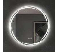 LED Lighted Round Bathroom Mirror with Demister Pad Touch Sensor Wall-Mounted Vanity Mirror 3-Color Dimming IP44 Waterproof 60cm/24in Size