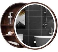 LED Lighted Round Mirror Bathroom Cabinet, Wall-Mounted Sliding Mirror Medicine Cabinet, 3-Tier Wooden Storage Box for nized Home Décor.