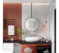 LED Lighted Round Wall Mirror 60cm Black Metal Frame Bathroom Mirror Dimmable Illuminated Vanity Mirror with Boom Arm Perfect for Home Decor and Makeup.