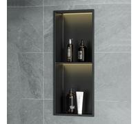 LED Lighted Shower Double Layer Bathroom Shelf Built-in Storage for Toiletries Modern Wall-Mounted Design Space-Saving Solution for Bath Accessories