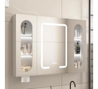 LED Lighted Smart Bathroom Medicine Cabinet Anti-Fog Aluminum Mirror with Touch Control Glass Door Dimmable Multi-Layer Storage White 100x11x65cm - Modern Bathroom Solution