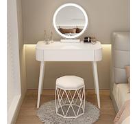 LED Lighted Vanity Table with Storage Drawer, Compact White Desk for Bedroom & Dressing Room, Modern Makeup Station with Stool (31.5 inches)