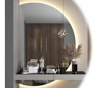 LED Lighted Wall Mirror Anti-Fog Bathroom Mirror Touch Button Vanity Mirror Large 120CM Half Moon Decorative Mirror Explosion-Proof Left Cut Design