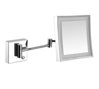 LED Lighted Wall Mounted Bathroom Makeup Mirror with 3X Magnifying Touch Screen Extendable Square Vanity Mirror Swivel Design UK Plug Chrome Finish