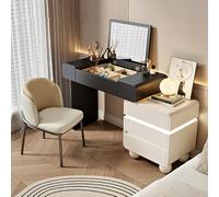 LED Lighted Wooden Makeup Desk with Cushioned Stool Stylish Dressing Table for Girls' Bedroom Black 100cm - Perfect Vanity for Women