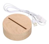 LED Lights Display Base - Wooden Stand with USB, Pedestal for Thick Acrylic/Glass/Resin Art, 7-color Round Base