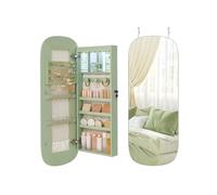 LED Lockable Rounded Wide Mirror Cabinet, Laurel Green + Cream White