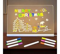 LED Luminous Drawing Board, USB Powered Light Up Acrylic Message Board with 7 Color Pens, Cloth & Stand, White Rewritable Dry Erase Wordpad for Kids, Home, School, Office, Cafe Gift, 20×30cm