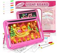 LED Magic Drawing Board for Kids, Toys for Girls Glow in The Dark Lighted Tracing Pad with 9 Double-Sided Cards, 6 Markers, Doodle Writing Tablet