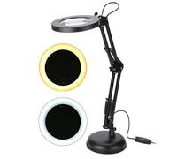 LED Magnifier Lamp, 5X Magnifying Glass Desk Lamp, 8W USB Daylight, Stepless Dimming, 360° Rotatable, 10 Adjustable Light Settings for Reading, Sewing, Crafts, Nail Salon
