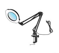 LED Magnifying Glass with Light, 5 Color Modes Dimmable Desk Lamp, 2X 4.3 Inch Optical Glass Lens, Clip On or Stand Magnifier for Reading Crafts Rep(Black A)