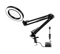 LED Magnifying Lamp,Adjustable 10X Magnifier Desk Lamp with 3 Colors 4.13" Diameter Glass USB Magnifying Lamp with Adjustable Swivel Arm for Reading/Office/Workbench. (Black)