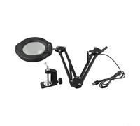 LED Magnifying Lamp with 4.3-Inch Optical Glass Lens, 5 Color Modes & Continuously Dimmable Brightness, Desktop or Clip-On Design for Rea(Black A)
