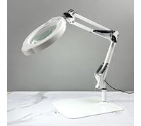 LED Magnifying Lamp with 4.3-Inch Optical Glass Lens, 5 Color Modes & Continuously Dimmable Brightness, Desktop or Clip-On Design for Rea(White C)