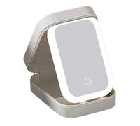 LED Makeup Case, Makeup Organizer with Portable LED Cosmetic Stand with Mirror - Dustproof Storage with Handle for Hiking Travel, White Cream, Consulte la descripción, See description