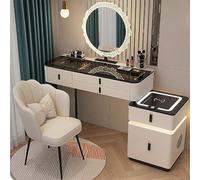 LED Makeup Dressing Table Set with Flip-Top Rolling Stool Bluetooth Speaker & Wireless Charging - ty Table for Stylish Makeup & Beauty Routine