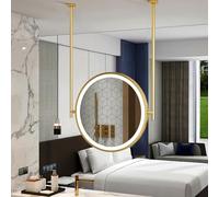 LED Makeup Mirror with Lights,Round Hanging Rod Mirrors for Living Room Bathroom,Modern Ceiling Mounted Mirror with Metal Frame and Double Rods,Gold(Diameter-60CM/23.6INCH)