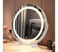 LED Makeup Mirror with Touch Screen 3 Color Modes Rechargeable Round Vanity Mirror Illuminated Tabletop Mirror for Professional Makeup and Skincare (White)