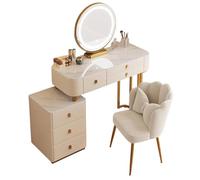 LED Makeup ty Table with Play Features 3-Color Lighting HD Illumination Girls' Dressing Table with Drawers Stylish Cosmetic Furniture for Kids' Room