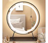 LED Makeup Vanity Mirror Round Touch Control Lighted Mirror Metal Frame Gold Finish Perfect for Bathroom & Bedroom Adjustable Brightness Portable & Stylish Design