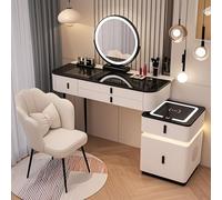 LED Makeup Vanity Set with Chair, 3 Brightness Levels, 5 Drawers, Wireless Charging Station & Bluetooth Speaker, Modern Dressing Table for Functional Decor (White)