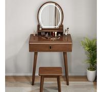 LED Makeup Vanity Set with Lighted Mirror & Drawers Dressing Table 3 Color Modes Dimmable Function Wooden StoolPerfect for Beauty Essentials & Makeup Lovers