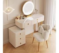 LED Makeup Vanity Set with Lighted Mirror, Stylish Dressing Table with 6 Drawers & Side Cabinet, Perfect for Daughters & Wives, Ideal Bedroom Furniture