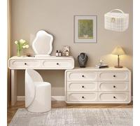 LED Makeup Vanity Table with 8 Drawers & Stool Kids Play Set for Bedroom Stylish Dressing Table with Lights for Girls