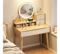LED Makeup Vanity Table with Adjustable Brightness Mirror 3 Color Options Stylish Cosmetic Dressing Table Elegant Furniture 128.5x40x80cm
