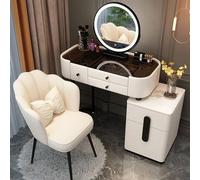LED Makeup Vanity Table with Adjustable Brightness Modern Dressing Table with Mirror & 5 Drawers Velvet Chair Included Perfect for Mothers Daughters & Wives.