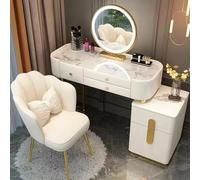 LED Makeup Vanity Table with Adjustable Brightness Modern Dressing Table with Mirror & 5 Drawers Velvet Chair for Bedroom Perfect for Mom Daughter or Wife.
