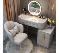 LED Makeup Vanity Table with Adjustable Brightness Modern Dressing Table with Mirror & 5 Drawers Velvet Chair Included Perfect for Bedroom Gifts for Mom Wife & Daughter