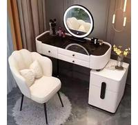 LED Makeup Vanity Table with Adjustable Brightness Modern Dressing Table with Mirror & 5 Drawers Velvet Chair Included Perfect for Mother Daughter Wife's Bedroom Decor