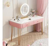 LED Makeup Vanity Table with Large Mirror 2 Drawers Adjustable Brightness 3 Colors Stylish Dressing Table for Home Size: 75x80x40CM Modern Beauty Station