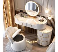 LED Makeup Vanity Table with Lighted Mirror and Stool - Modern White Dressing Table for Women, Stylish Makeup Station with Illuminated Cosmetic Desk