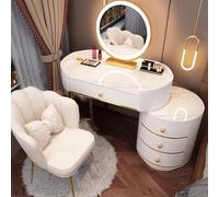 LED Makeup Vanity Table with Storage Drawers, Dressing Table Set with Chair and Mirror, Easy Assembly Bedroom Furniture for Makeup and Grooming