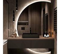 LED Makeup Wall Mirror Half Circle 51"x35" Fog Free Lighted Bathroom Mirror Large Half Moon 47" with Lights Entryway Full Length Mirrors Backlit Shatter-Proof Decor Mirrors Frameless(Left se