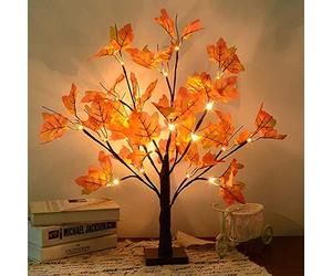 LED Maple Leaf Tree Light Fall Decor, 45cm 24LEDs Desk Maple Leaf Tree Light Warm White, Autumn Decoration Leaves Fairy Lights, for Party Halloween Thanksgiving Day Christmas ,Autumn Fall Harvest