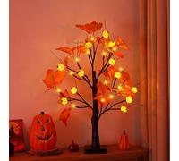 LED Maple Leaf Tree Light - Fall Decor with 24 LED Halloween Pumpkin Lights for Thanksgiving, Christmas, Fall Harvest & Autumn Table Decorations