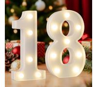 LED Marquee Letter Lights, Decorative Light Up Numbers for 18th Birthday Party, Battery Operated, Warm White Small Marquee 18 Sign for Anniversary Decorations
