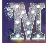 LED Marquee Letter Lights, Light Up Silver Glitter Letters Sign Battery Powered Night Light for Birthday Party Wedding Home Decoration Baby Shower-M