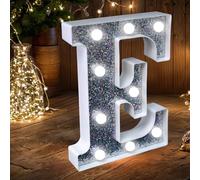 LED Marquee Letter Lights, Light Up Silver Glitter Letters Sign Battery Powered Night Light for Birthday Party Wedding Home Decoration Baby Shower-E