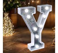 LED Marquee Letter Lights, Light Up Silver Glitter Letters Sign Battery Powered Night Light for Birthday Party Wedding Home Decoration Baby Shower-Y