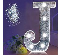 LED Marquee Letter Lights, Light Up Silver Glitter Letters Sign Battery Powered Night Light for Birthday Party Wedding Home Decoration Baby Shower-J