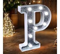 LED Marquee Letter Lights, Light Up Silver Glitter Letters Sign Battery Powered Night Light for Birthday Party Wedding Home Decoration Baby Shower-P