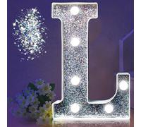 LED Marquee Letter Lights, Light Up Silver Glitter Letters Sign Battery Powered Night Light for Birthday Party Wedding Home Decoration Baby Shower-L