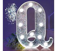 LED Marquee Letter Lights, Light Up Silver Glitter Letters Sign Battery Powered Night Light for Birthday Party Wedding Home Decoration Baby Shower-Q