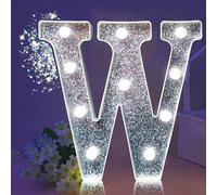 LED Marquee Letter Lights, Light Up Silver Glitter Letters Sign Battery Powered Night Light for Birthday Party Wedding Home Decoration Baby Shower-W